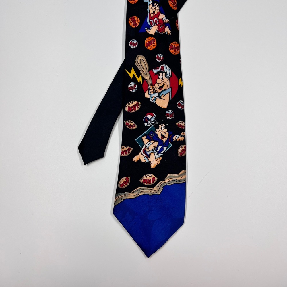 Vtg Hanna-Barbera Fred Flintstone Sports MVP Novelty Black Tie Mens One Size
